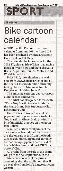 Isle of Man Examiner Bike Cartoon Calendar Article