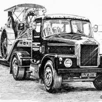 Scammell 'Highwayman' in 'Wrekin Roadways' livery with an Aveling & Porter 'F' type steam roller on low loader