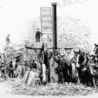 Portable steam engine with thrashing drum