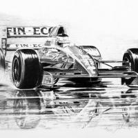 J.J. Lehto driving the Dalara F1 car in the wet