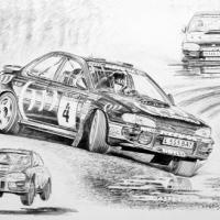 1995 Rally of Great Britain, Subaru '1,2,3' finish with Colin McRae (centre), Carlos Sainz (left) and Richard Burns (right)